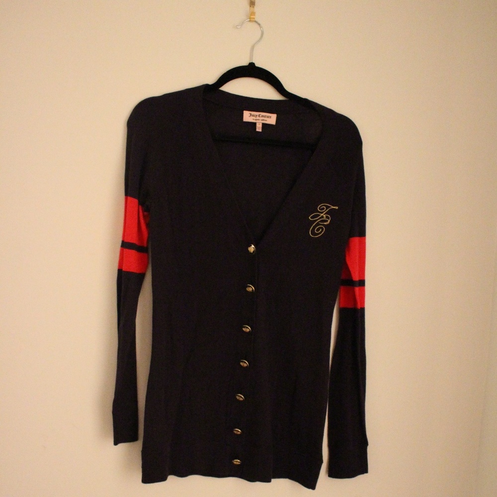 Navy Juicy Couture Cardigan With Red Stripes